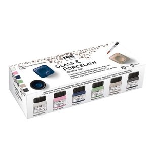 Chalk boje za staklo i porculan Kreul / set 6 x 20 ml  i kist ()