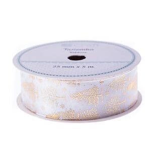 Satenska dekorativna traka 25 mm x 5 m  | White Christmas