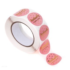 Naljepnice u roli Handmade with love pink 500 kom